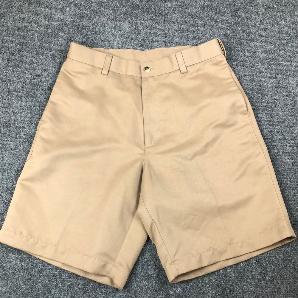 Roundtree & Yorke Easy Care Khaki Shorts Mens 30 Tan Flat Front 100% Polyester